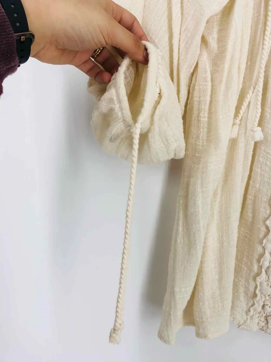 John Mark Size S Cream Crocheted Paneled Tops Top-Long Sleeve