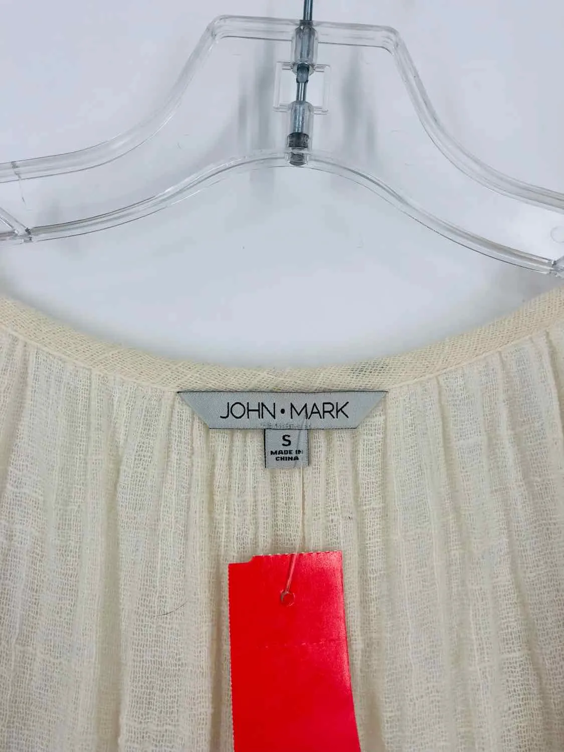 John Mark Size S Cream Crocheted Paneled Tops Top-Long Sleeve