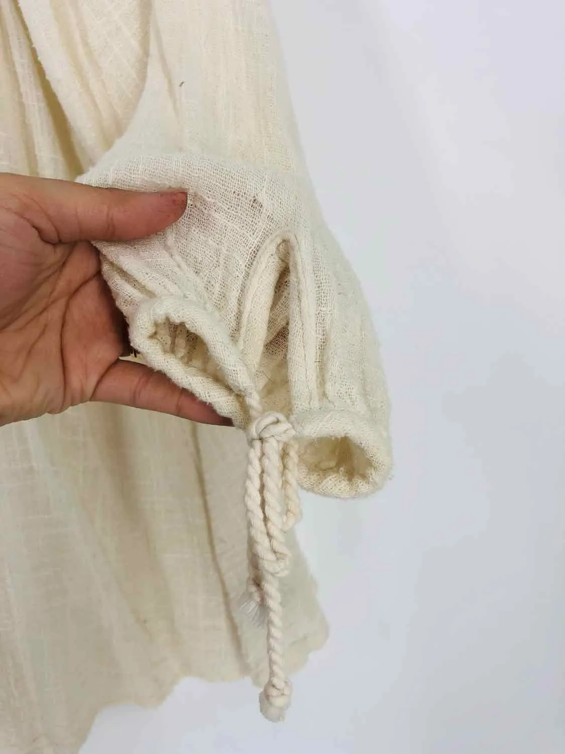 John Mark Size S Cream Crocheted Paneled Tops Top-Long Sleeve