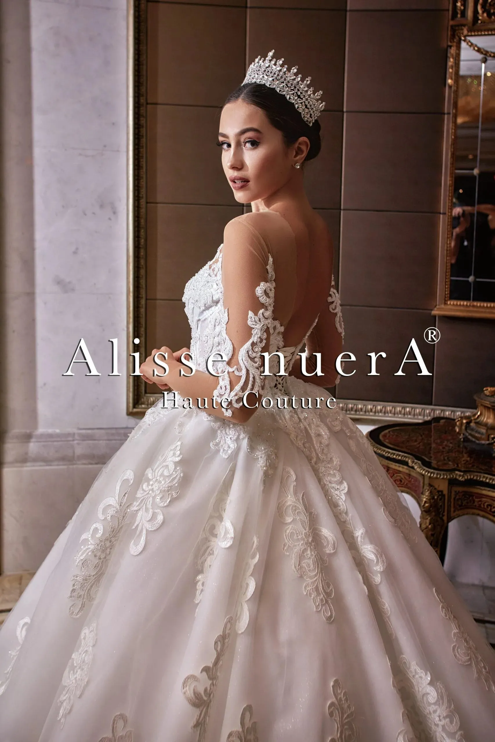 Lace Applique Princess Ballroom Wedding Gown