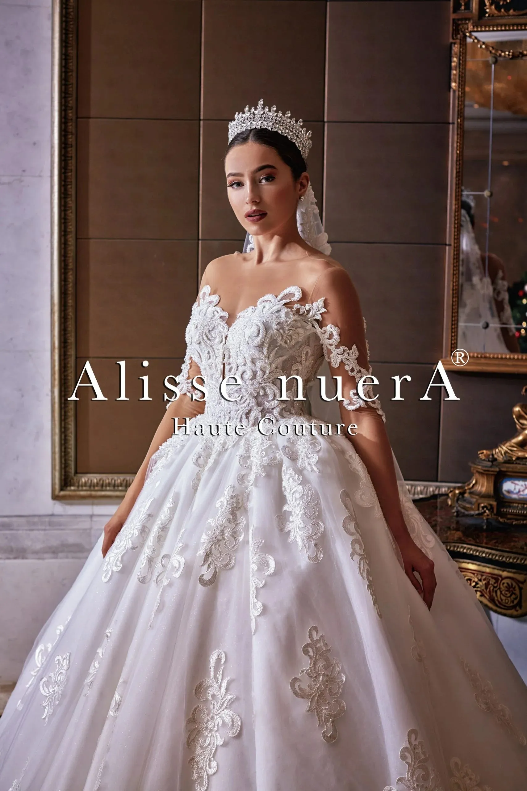 Lace Applique Princess Ballroom Wedding Gown