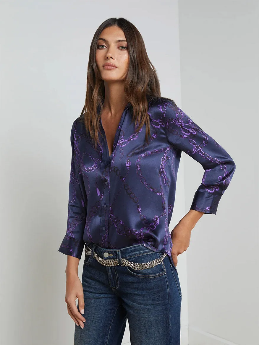 L'Agence Dani Blouse in Midnight/Purple Sketch Chain