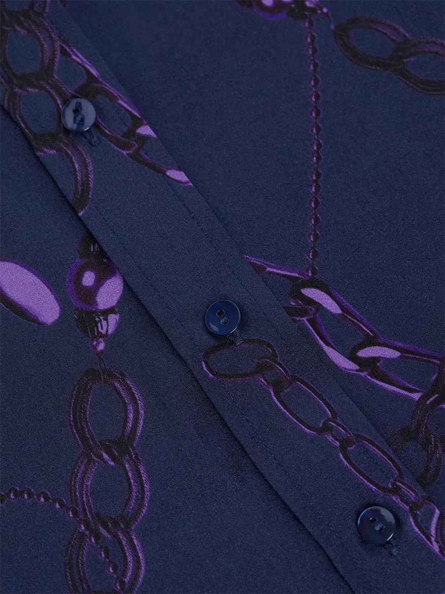 L'Agence Dani Blouse in Midnight/Purple Sketch Chain