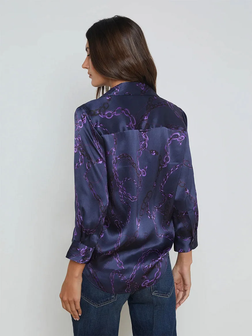 L'Agence Dani Blouse in Midnight/Purple Sketch Chain