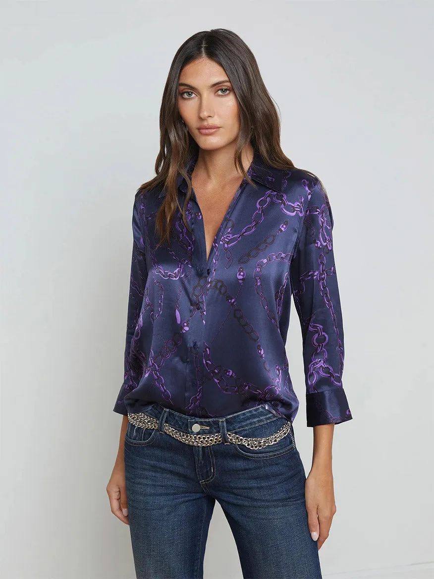 L'Agence Dani Blouse in Midnight/Purple Sketch Chain