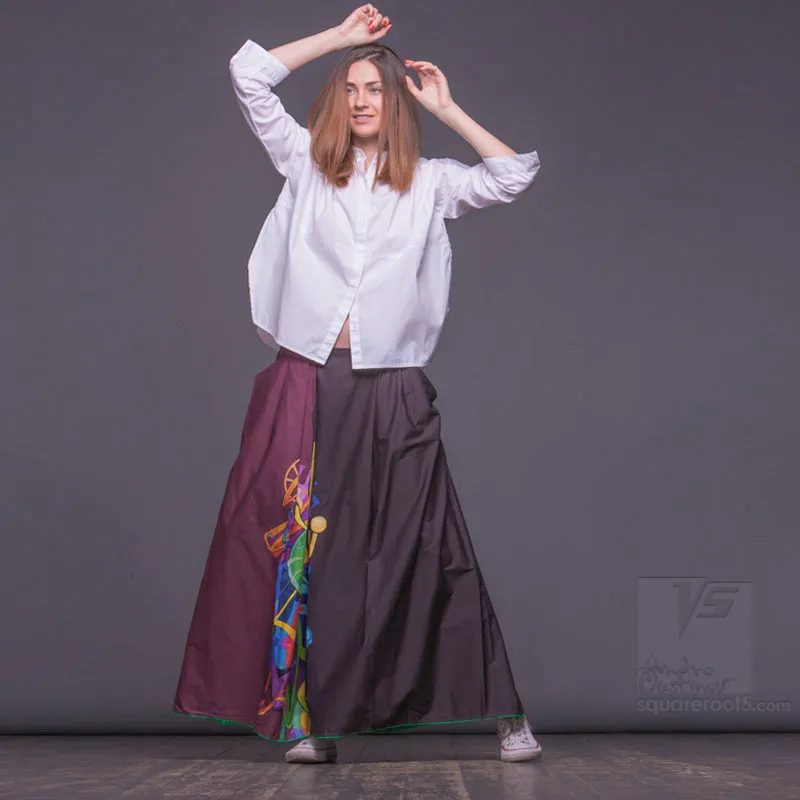 Long cotton skirt "Samurai Girl" model "Solar Burgundy"
