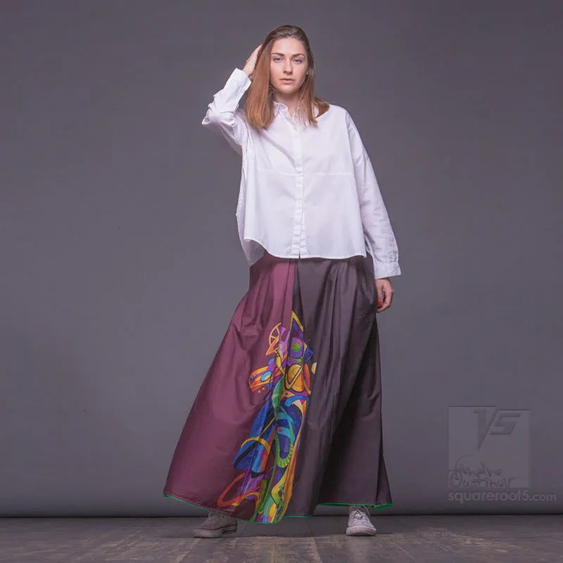 Long cotton skirt "Samurai Girl" model "Solar Burgundy"