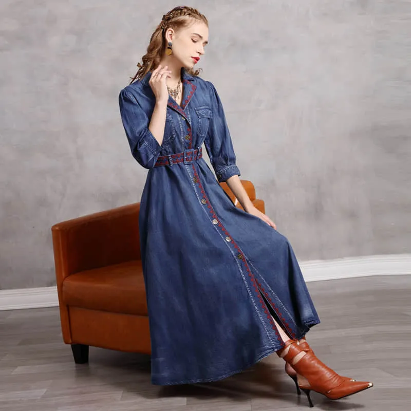 Mid-length belted Denim dress