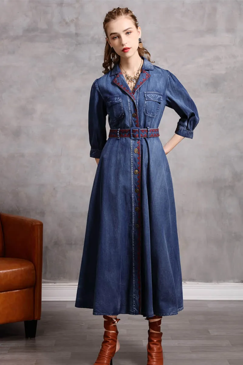 Mid-length belted Denim dress
