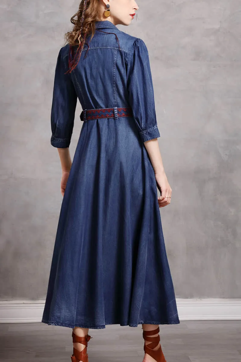 Mid-length belted Denim dress