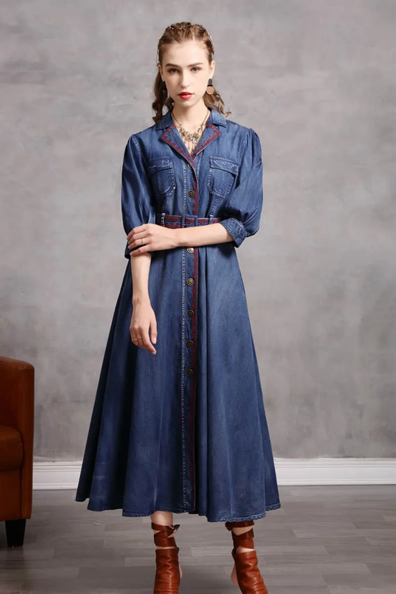 Mid-length belted Denim dress