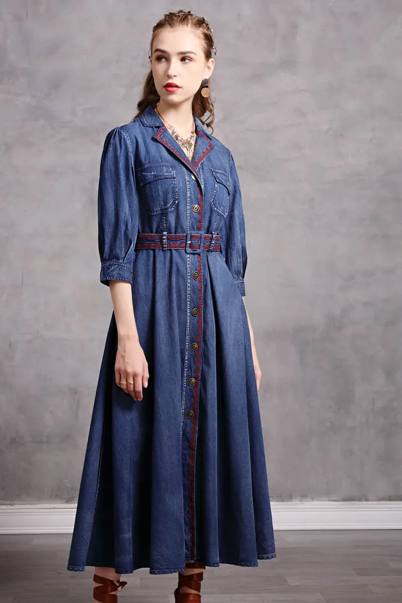 Mid-length belted Denim dress
