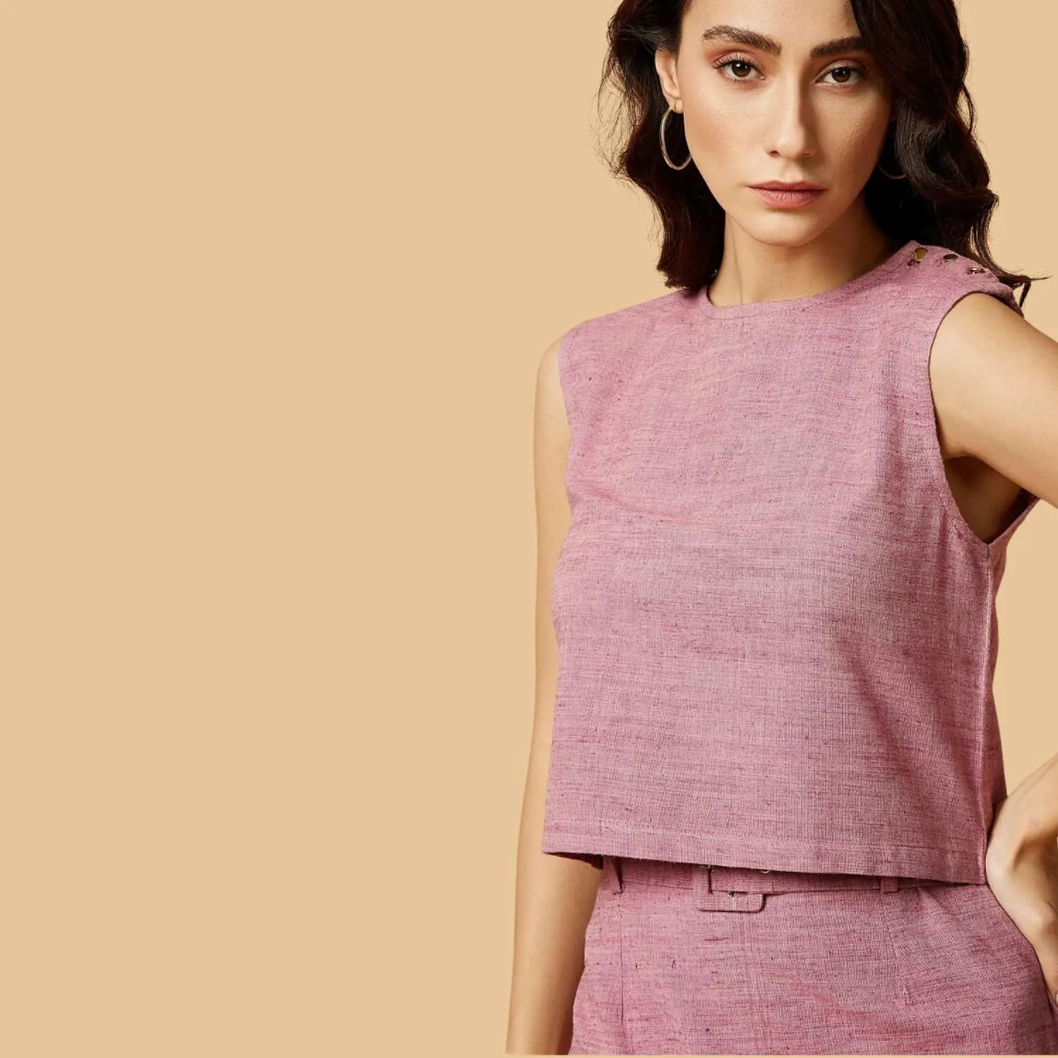 Mini Skirt | Straight Fit | Feminine & Elegant | Belt | Peace Silk | Stylish | Pink