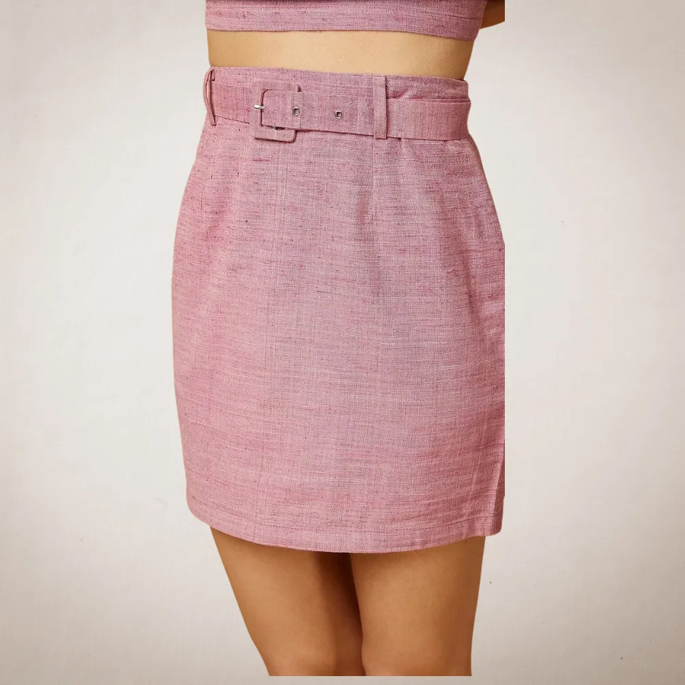 Mini Skirt | Straight Fit | Feminine & Elegant | Belt | Peace Silk | Stylish | Pink