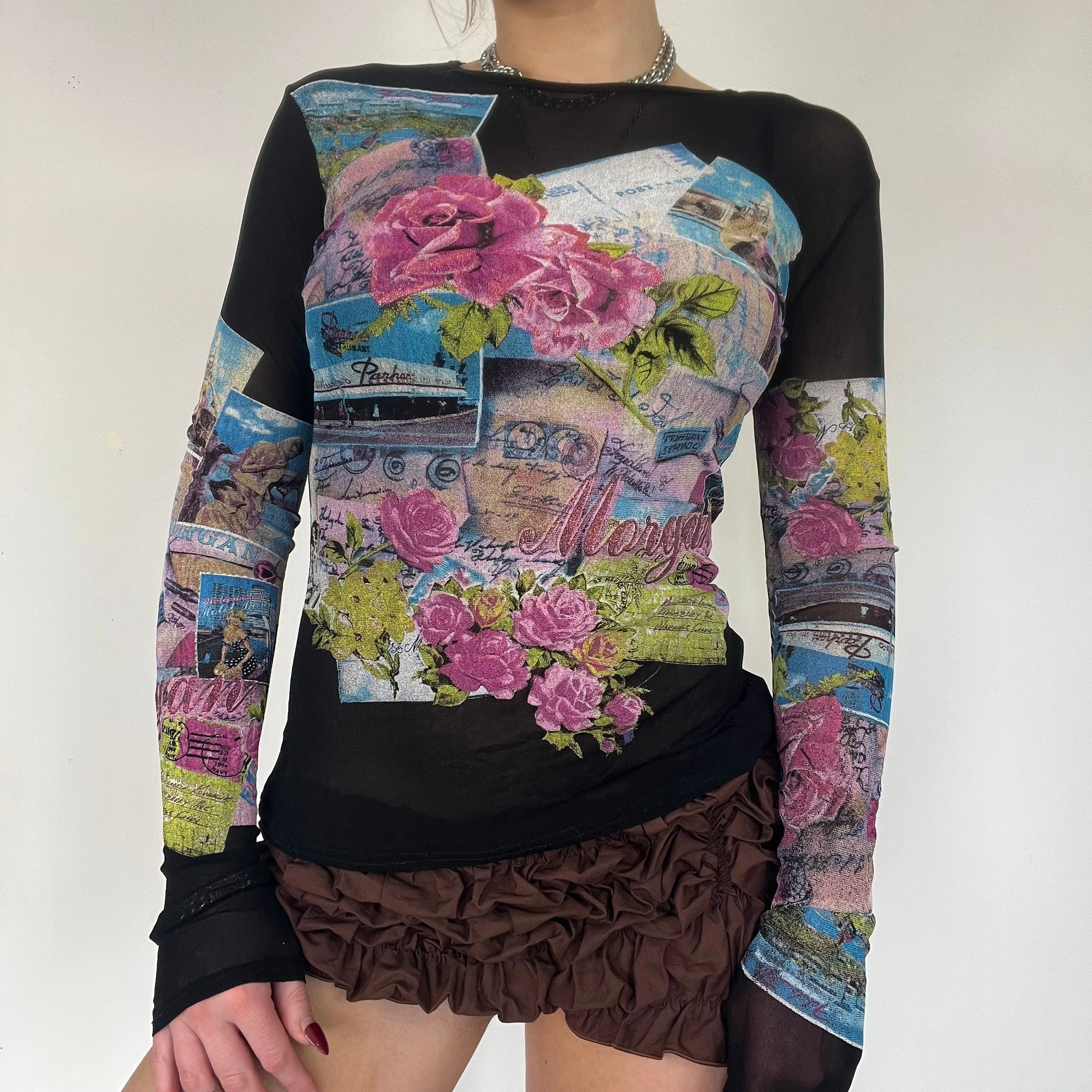 Morgan De Toi mesh graphic long sleeve top - Size S