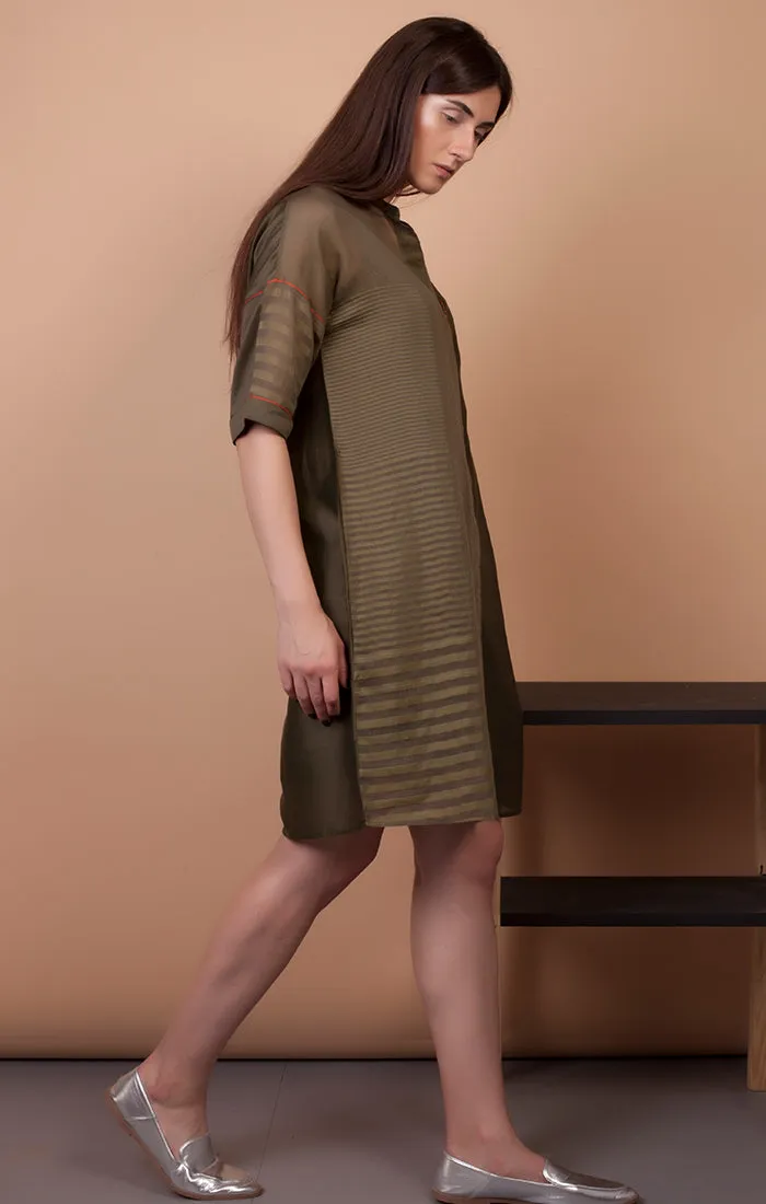 Olive Green handloom Chanderi Boxy Fit Dress