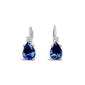 Pear Blue Sapphire & Diamond Mini-Drop Earrings