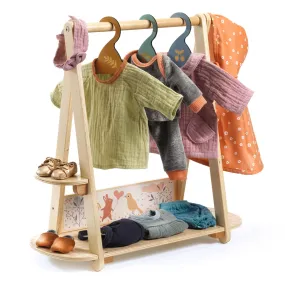 Pomea Dolls Large Clothing Rack   3 Wooden Hangers