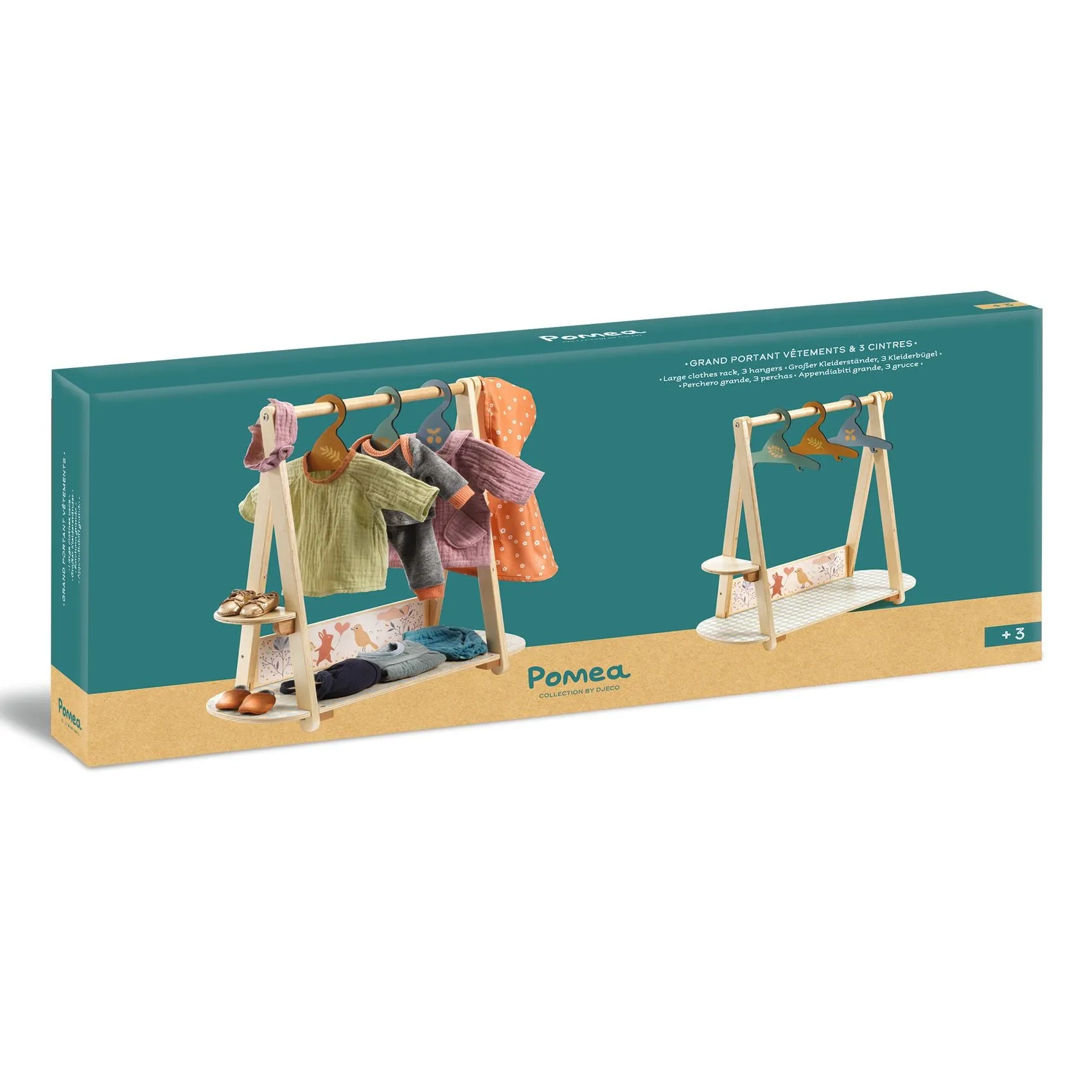 Pomea Dolls Large Clothing Rack   3 Wooden Hangers