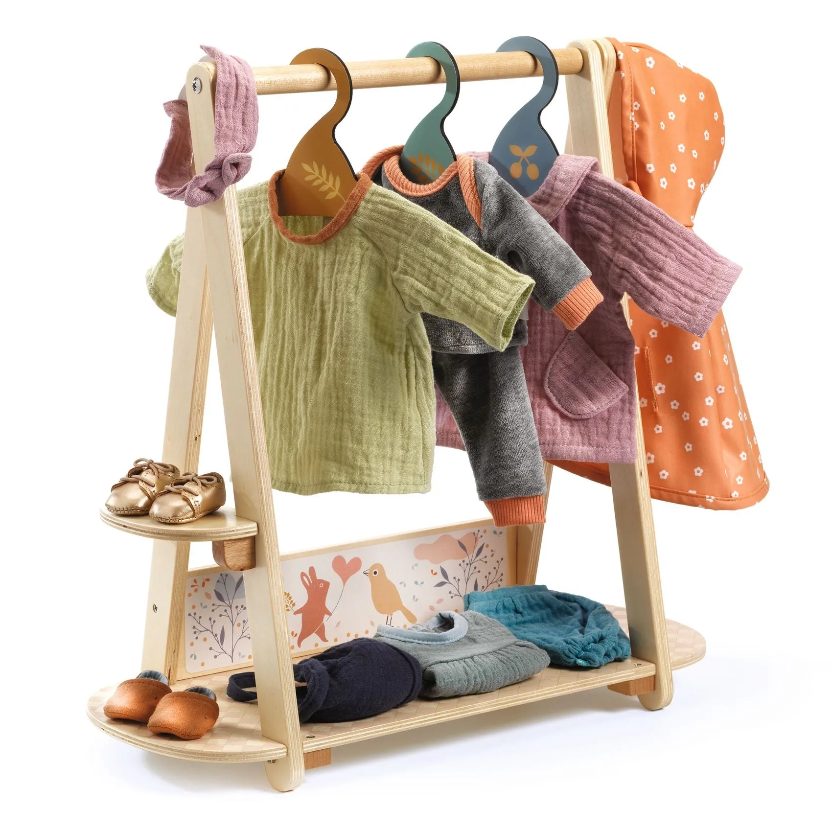 Pomea Dolls Large Clothing Rack   3 Wooden Hangers