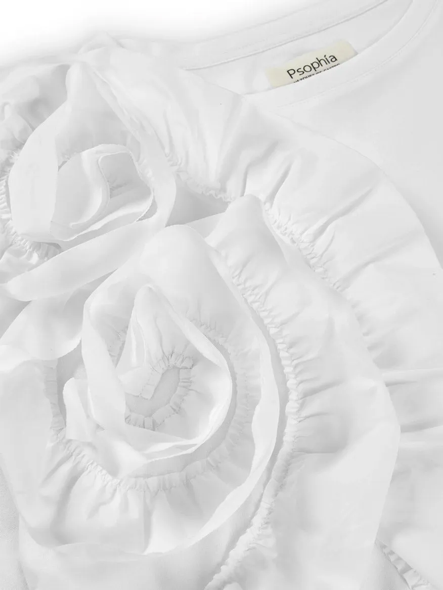 Psophía Square T-shirt with Cascading Floral Detail in White