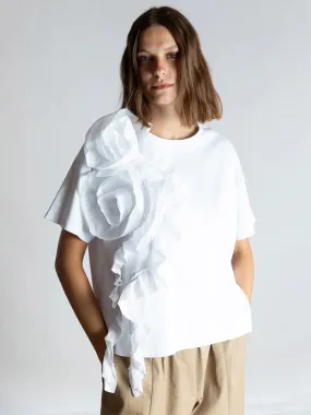 Psophía Square T-shirt with Cascading Floral Detail in White