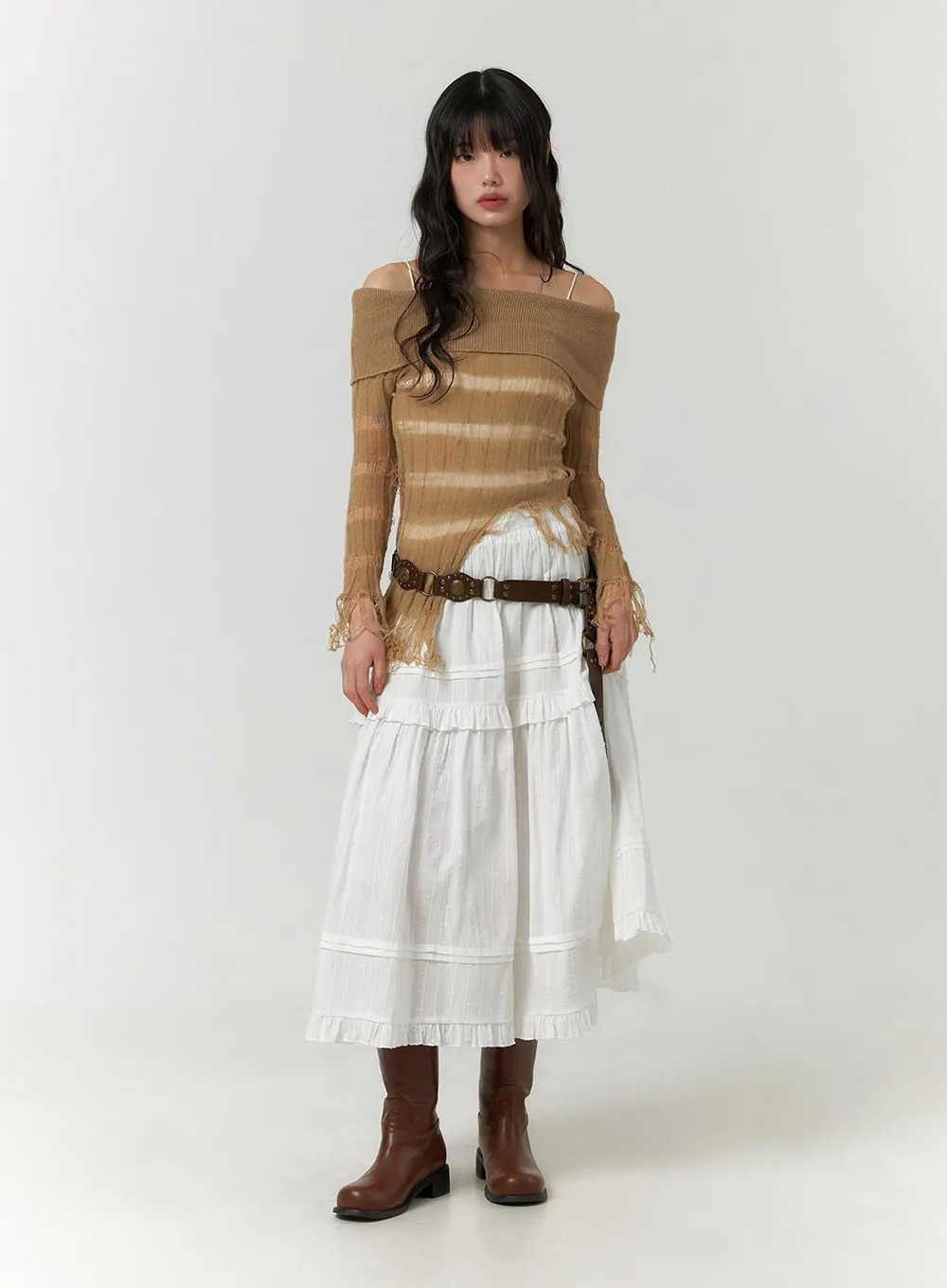 Chic Ruffled Tiered Maxi Skirt - Style CF406
