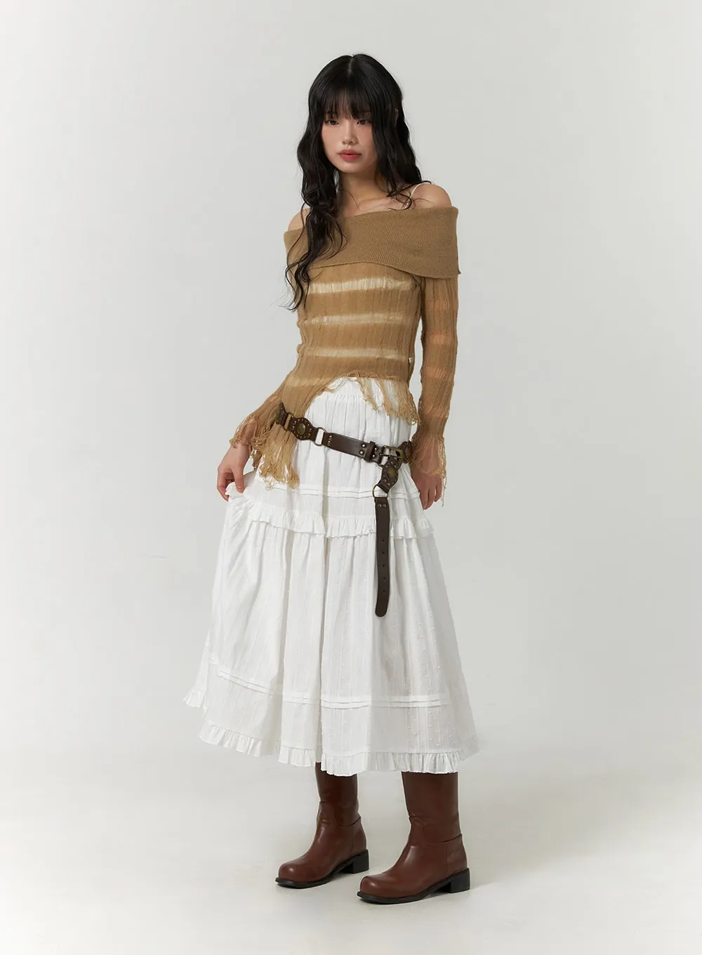Chic Ruffled Tiered Maxi Skirt - Style CF406