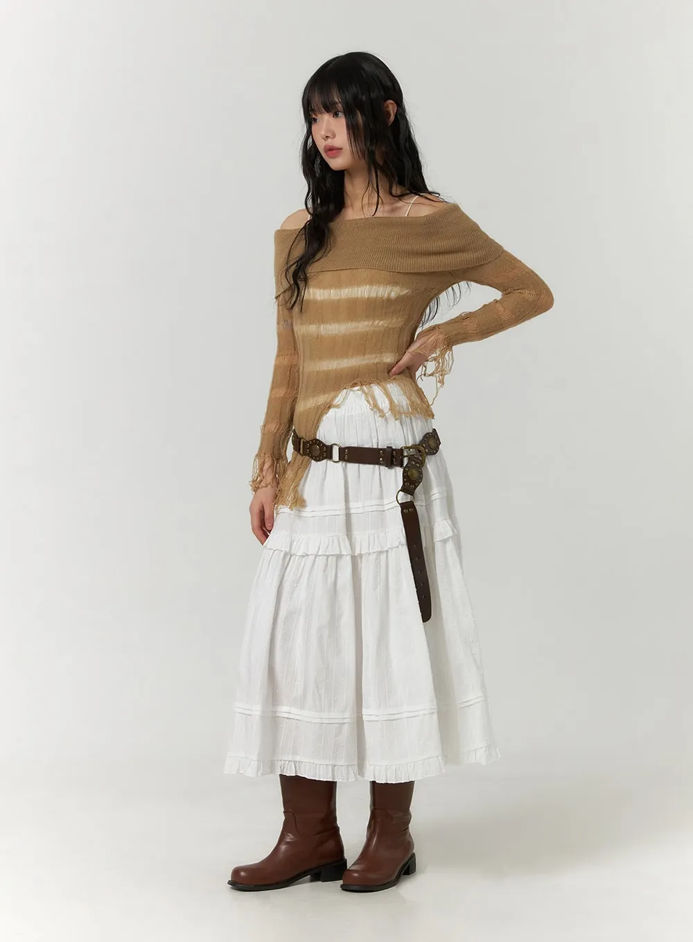 Chic Ruffled Tiered Maxi Skirt - Style CF406