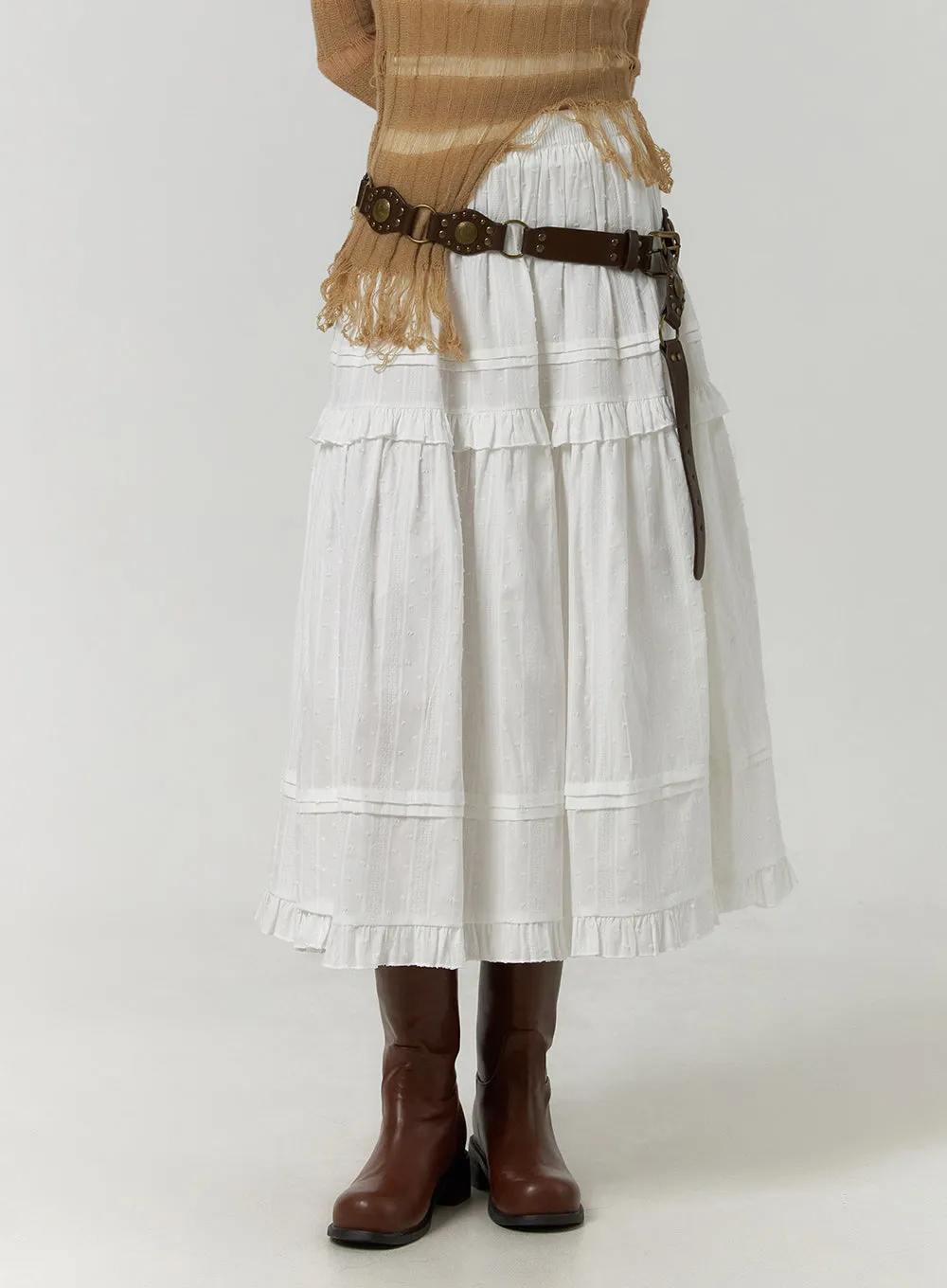 Chic Ruffled Tiered Maxi Skirt - Style CF406