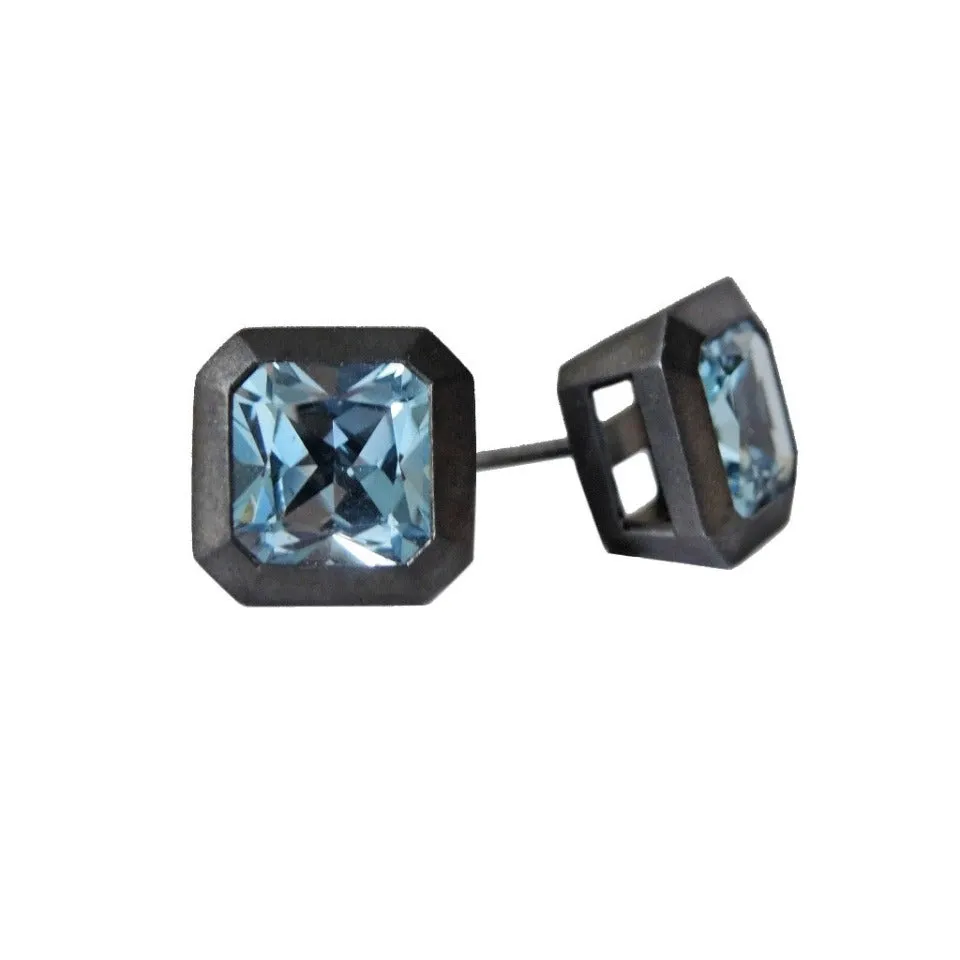 Series 20 | Oblique Sterling Earring, Blackened Silver   Quartz or Topaz
