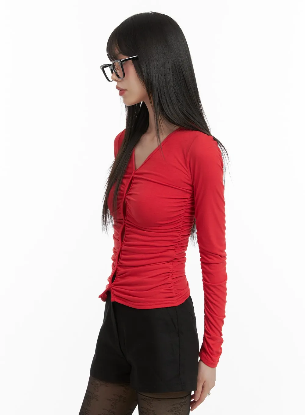 Shirred Buttoned Cardigan CA422