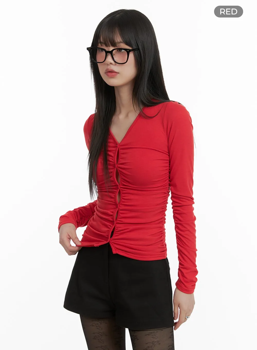 Shirred Buttoned Cardigan CA422