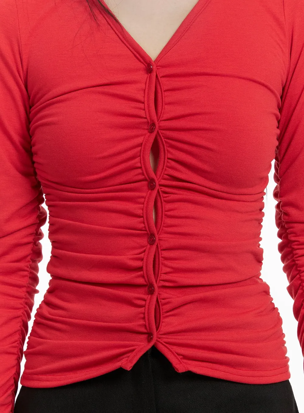 Shirred Buttoned Cardigan CA422