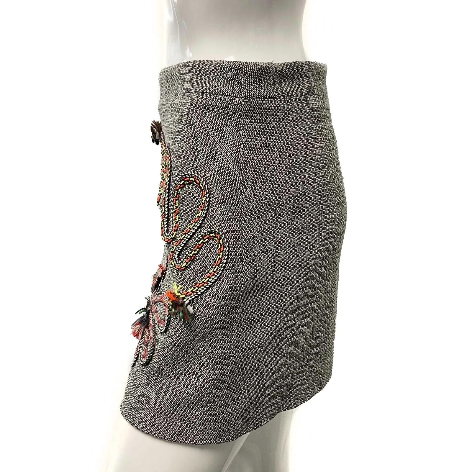 Stella McCartney Wool Mini Grey Tweed Embroidered Mini Skirt 38 US 4-6 Small