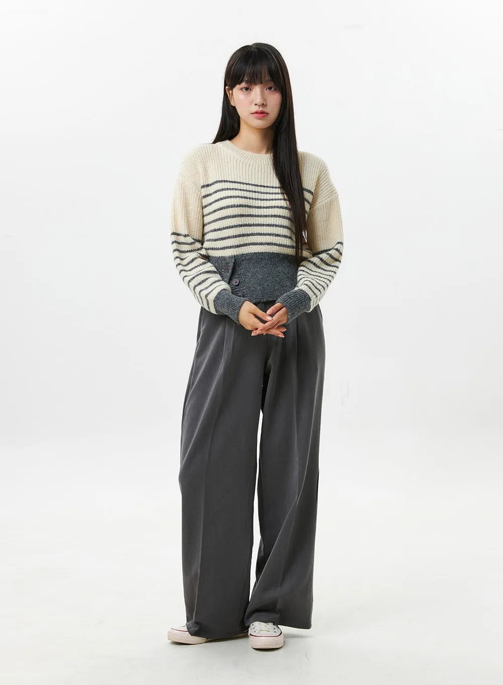 Stripe Buttoned Sweater OS306