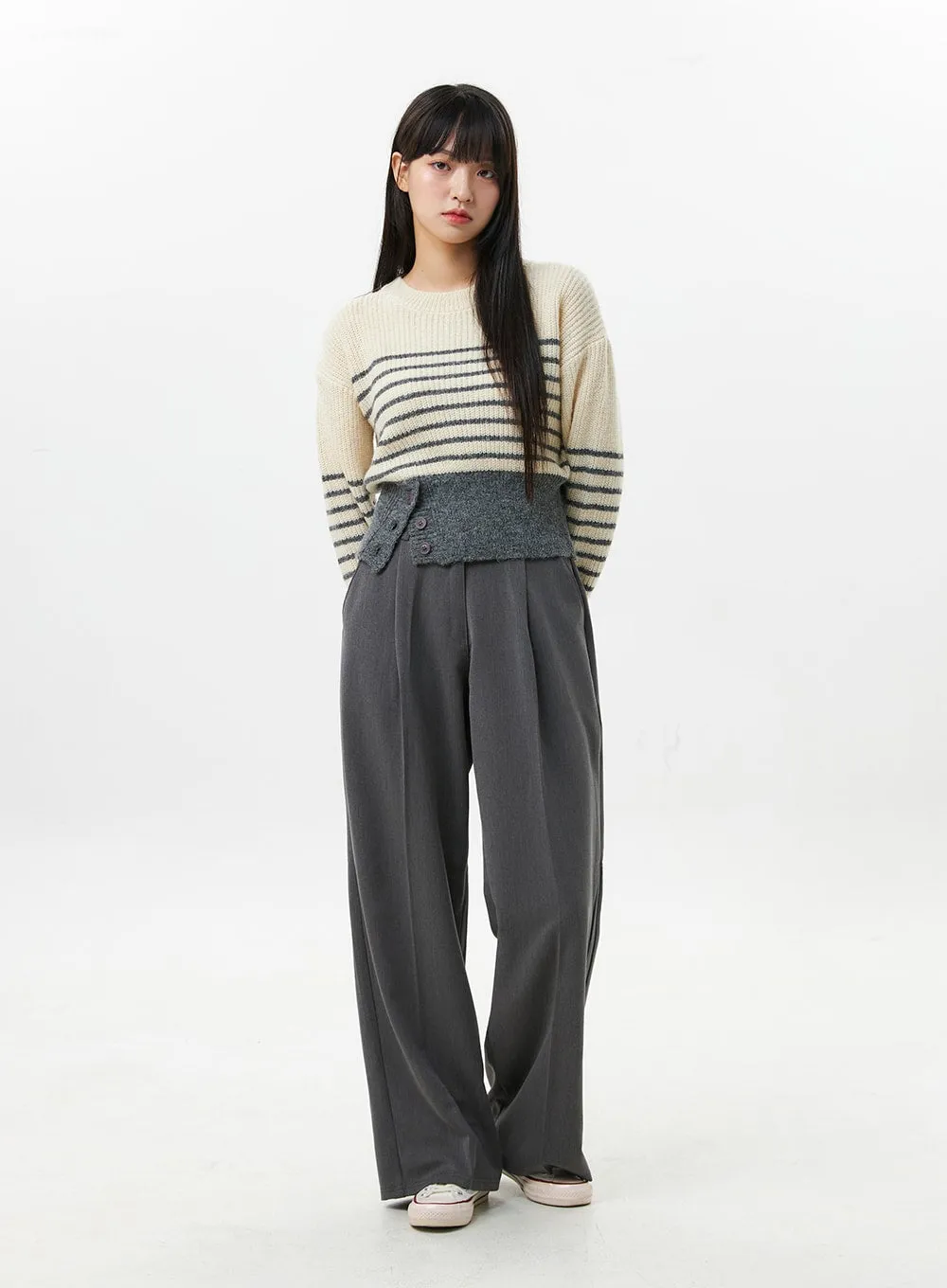 Stripe Buttoned Sweater OS306