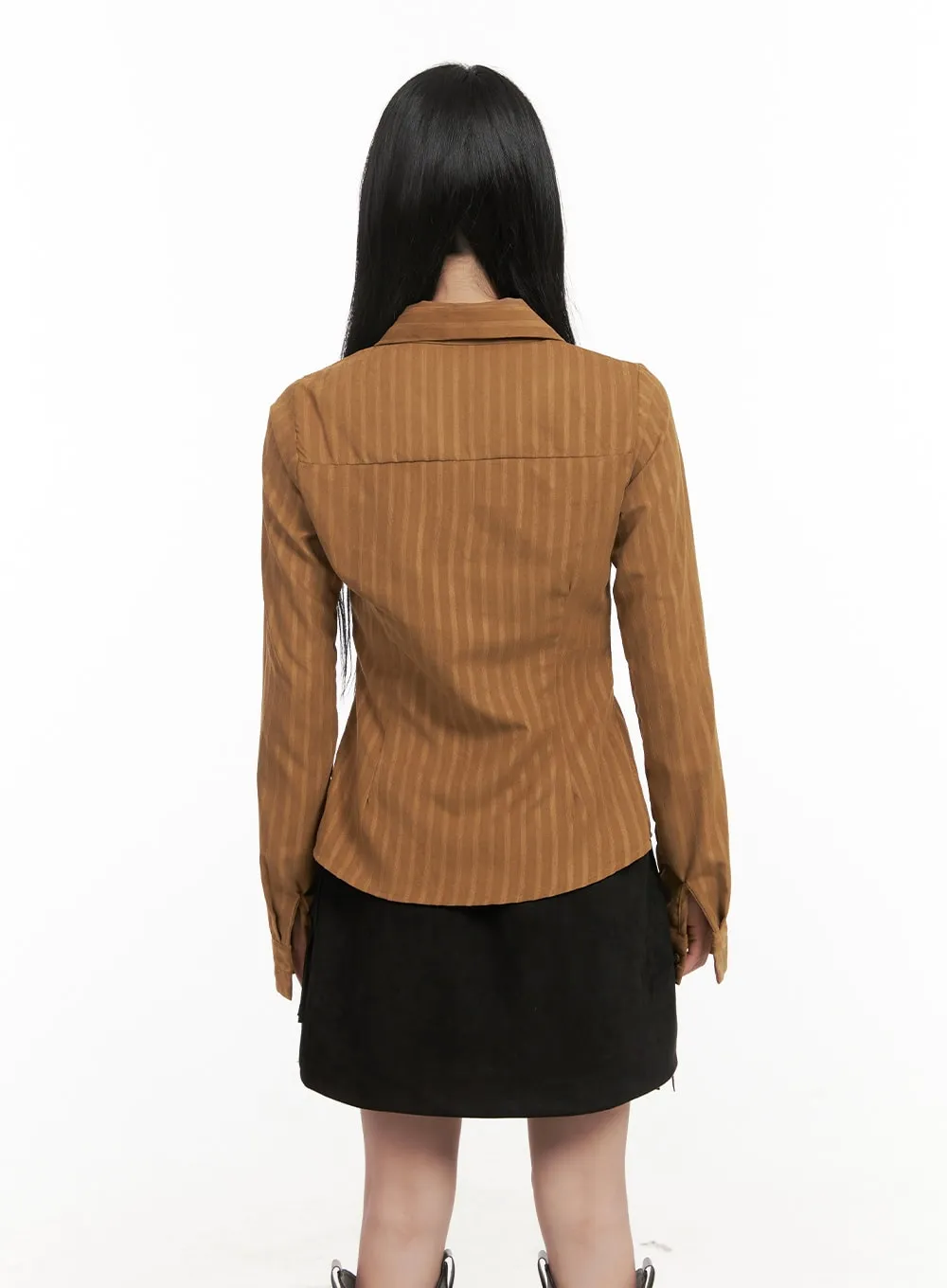 Striped Collared Buttoned Blouse CD409