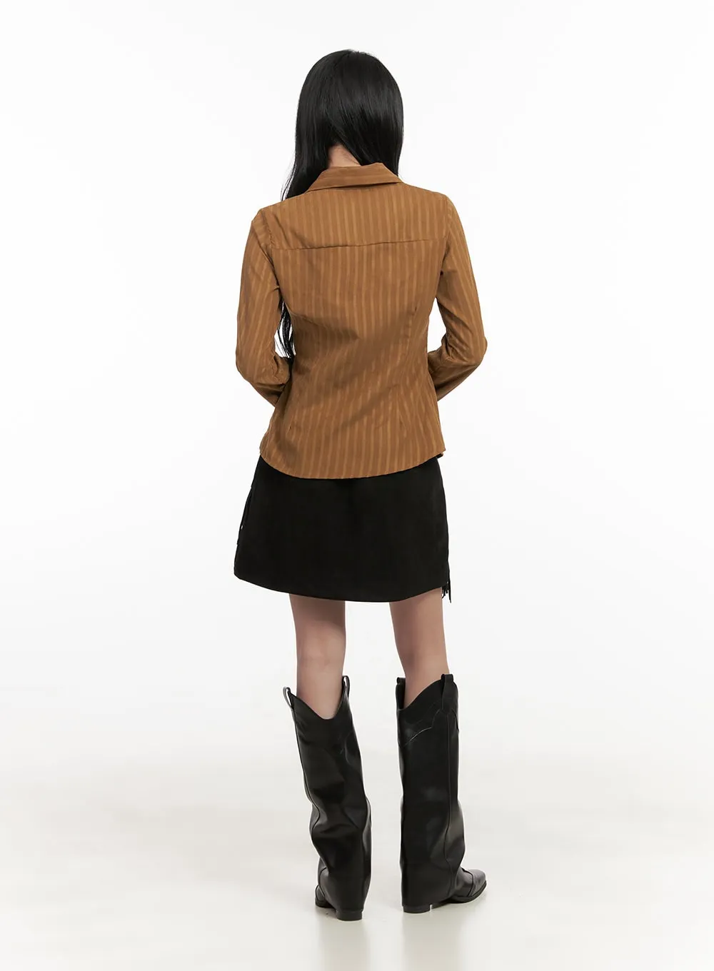 Striped Collared Buttoned Blouse CD409
