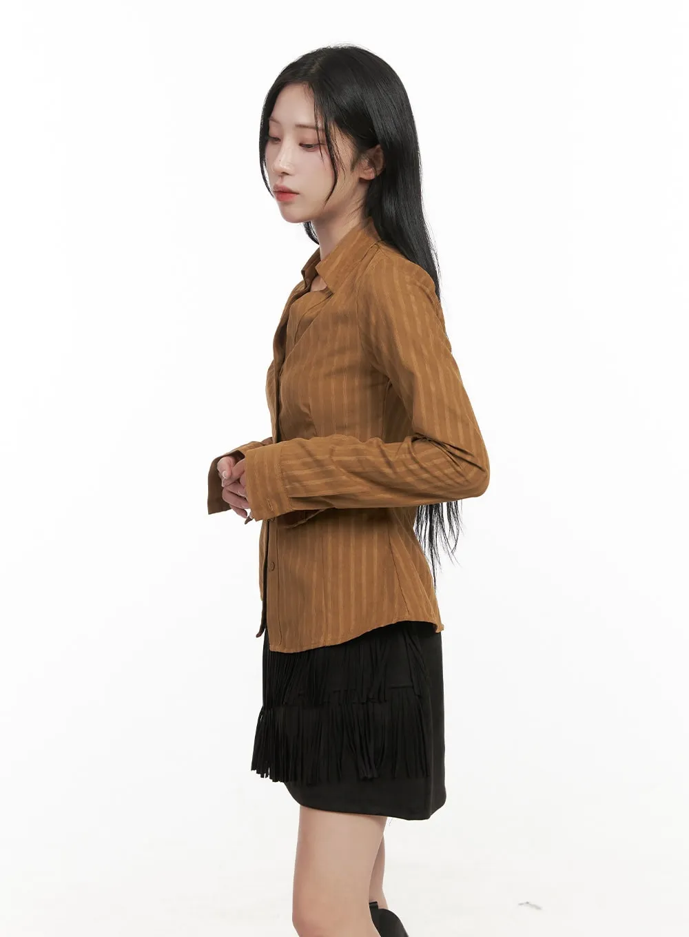 Striped Collared Buttoned Blouse CD409