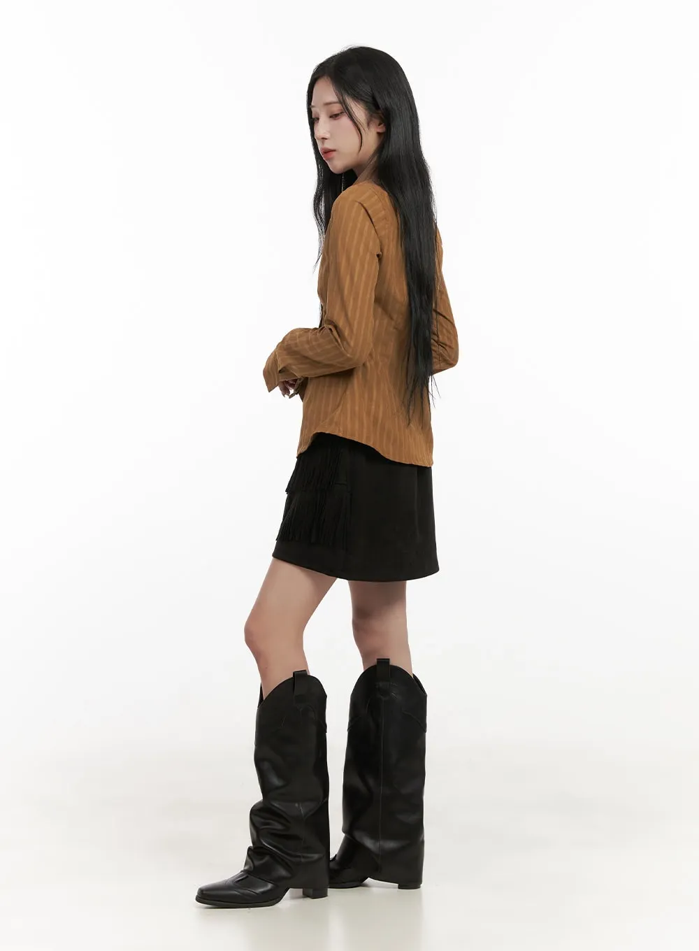 Striped Collared Buttoned Blouse CD409