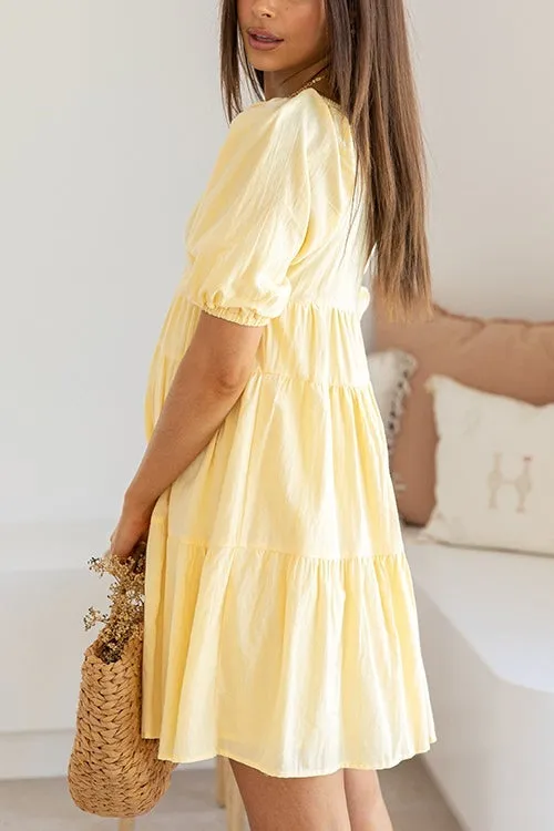 V Neck Puff Sleeve Mini Dress