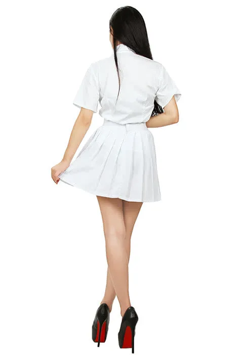 Women Mini School Uniform Pleated Skirt Dress
