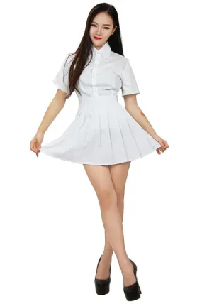 Women Mini School Uniform Pleated Skirt Dress